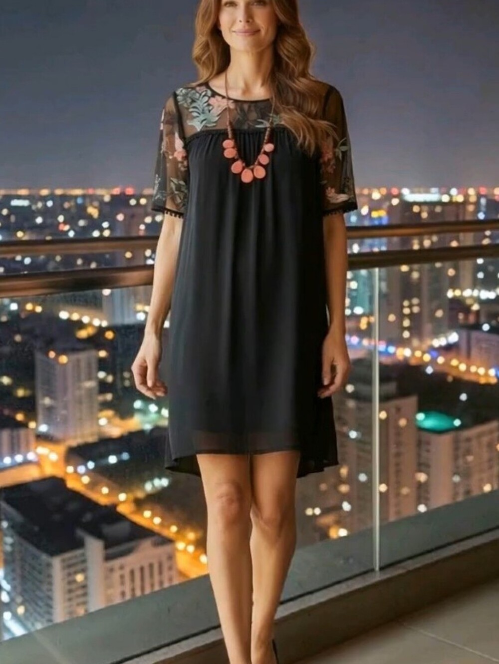Lapis Embroidered Babydoll Dress Size M